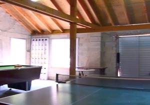 In the nature, along the river with sport activities and swimming pool