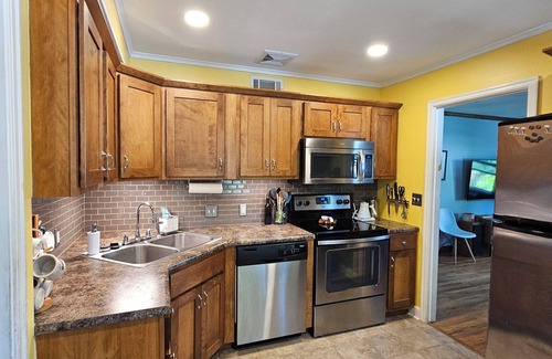 Morton Meadows House | 2-bedroom home w/deck, private backyard, and outdoor fireplace.