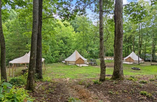 Stanton RV Rental | 2 Glamping Yurts, sleeps 6, in Red River Gorge with Wooded Views & Bathhouse