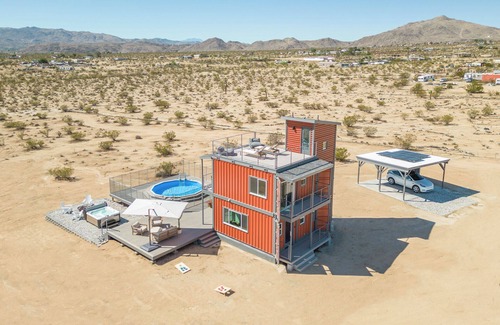 Joshua Tree Apartment | 3-Story Container Home Pool Hot Tub Terrace