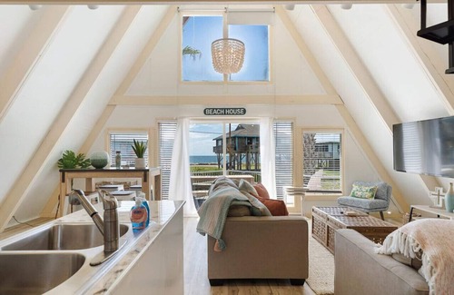 Surfside Beach House | A-frame Beach Home With Fenced Yard and Fire Pit