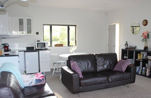 Rangatira Park Apartment | A luxurious 2 bed 2 bathroom studio with dining/living/ kitchen and river views