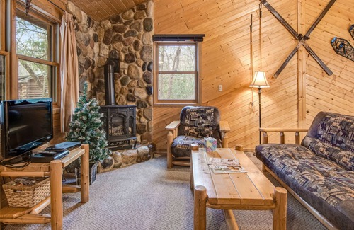 New Lisbon Cabin | Adorable cabin with pond access, WiFi, furnished porch, & gas fireplace