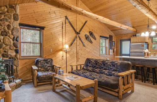 New Lisbon Cabin | Adorable cabin with pond access, WiFi, furnished porch, & gas fireplace