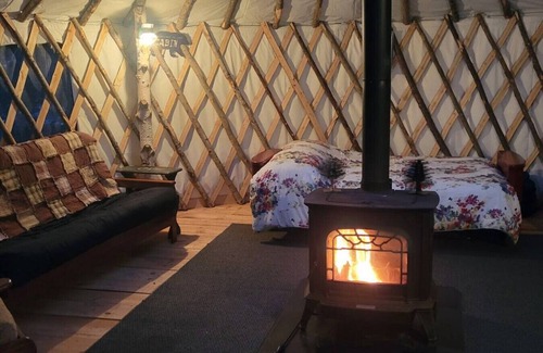 Brownfield RV Rental | Ava Jade yurt nestled in the woods of Brownfield, Maine