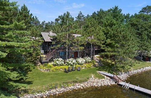 Bay Lake Cabin | Bay Lake Log Cabin - 150 ft Lakefront, Sleeps 15, Boat Available, Patio/Firepit
