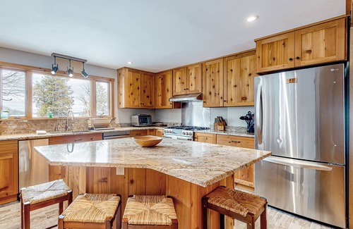 Belgrade House | Belgrade Lakes getaway with private swim dock, outdoor living, & canoe/kayaks