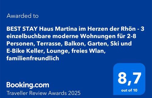 Poppenhausen Apartment | BEST STAY Haus Martina im Herzen der Rhön - 3 einzelbuchbare moderne Wohnungen für 2-8 Personen, Terrasse, Balkon, Garten, Ski und E-Bike Keller, Lounge, freies Wlan, familienfreundlich