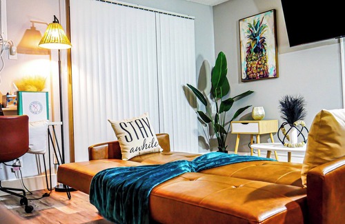 Huntsville Apartment | Boho Studio Retreat King Bed, Prime Location