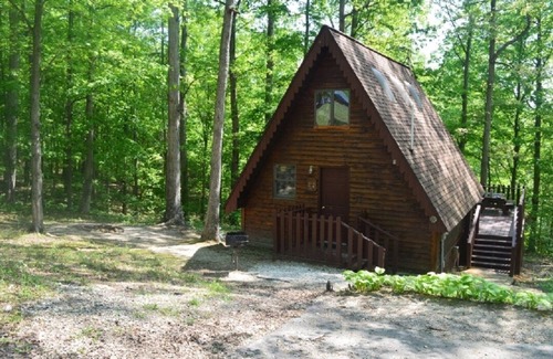 Eckerty Ski Chalet | Cedar A Frame Cabin 6 with HOT TUB on Patoka Lake in Southern Indiana
