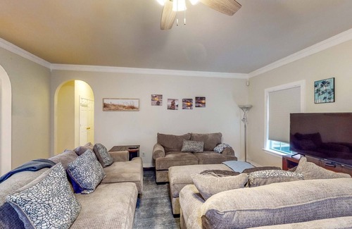 Jenks House | Centrally located home w/ a wood-burning fireplace