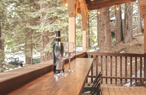 Sugar Pine Cabin | Corlieu Falls Cabin in Sugar Pine with Gazebo, Hot tub, fire-pit and front porch bar top