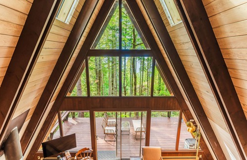 Seabeck Cabin | Cozy A-Frame Cabin, Private Hot tub and Hood Canal view. Pet-Friendly!