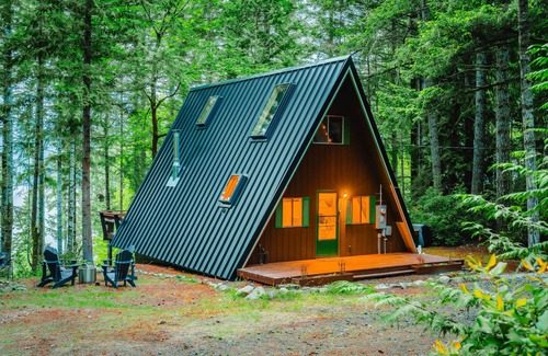 Seabeck Cabin | Cozy A-Frame Cabin, Private Hot tub and Hood Canal view. Pet-Friendly!