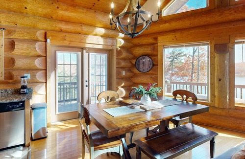 Mineral House | Custom lakefront home with lake views, hot tub, firepit, fireplace, dock, & deck