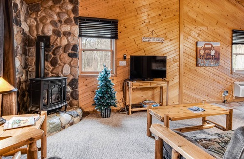 New Lisbon Cabin | Dog-friendly cabin with gas fireplace, firepit, porch, & shared pond access