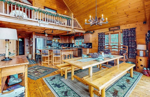 Sunday River Area House | Dog-friendly lodge w/hot tub, huge Sunday River view, game room & firepit