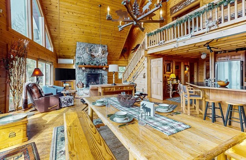 Sunday River Area House | Dog-friendly lodge w/hot tub, huge Sunday River view, game room & firepit