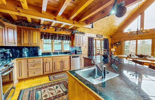 Sunday River Area House | Dog-friendly lodge w/hot tub, huge Sunday River view, game room & firepit