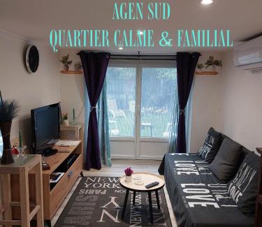 Agen Apartment | Douce Escale - Agen sud, T2, RDJ, clim réversible, proche ENAP