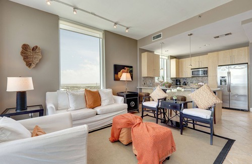 South Padre Island Condo | Endless Views from 10th Floor Condo at Sapphire! Resort Pool, Hot Tub, Spa, Movie Theater & More!
