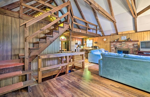 Pocono Lake Cottage | Game Room & Fire Pit: Tree-lined Pocono Lake Cabin
