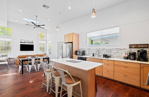 South Manchaca Villa | Gated Oasis | Backyard, Game Room + Fire Pit