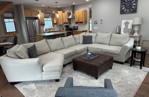 Newaygo House | Gorgeous waterfront 4-BR home with adorable Tiny House and pickleball court!