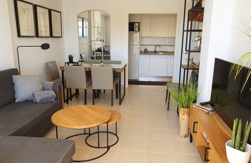 Pueblo Mascarat Apartment | Holiday Jazmines Apartment with pool and sea view