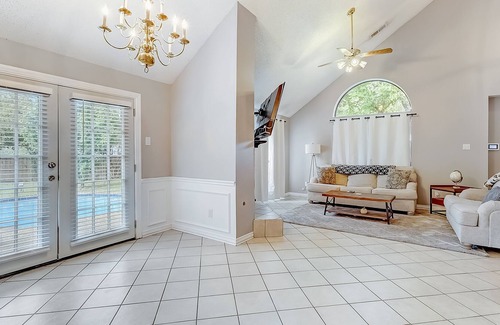 Dallas House | Inviting, two-story home on a large lot with a private pool, gas fireplace, & AC
