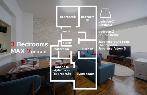 Atsubetsu Apartment | 70 m² Apartment ∙ 3 bedrooms ∙ 7 guests