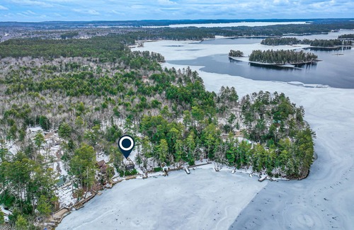 South Casco Cottage | Lakefront cabin with private beach, dock, deck, & fireplace - great sunsets