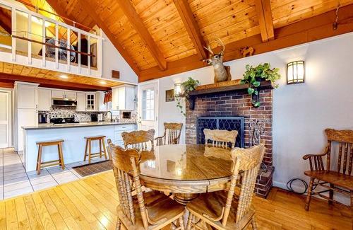Lake Arrowhead House | Lakefront dog-friendly home with dock, waterfront deck, wood fireplace, & W/D