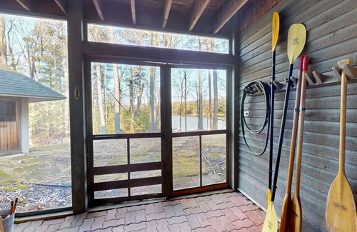 Hazelhurst House | Lakefront home with private outdoor sauna, dock, firepit, wood fireplace & patio