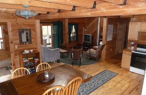Fryeburg Cabin | Log Cabin on Spacious Lakeside Woodlands, with Private Beach and Waterfront.