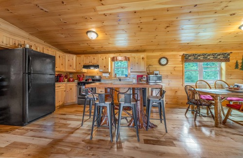 Ray Brook House | Log Haven: private 3 bedroom log cabin, sleeps 6, AC, media room, pet friendly!