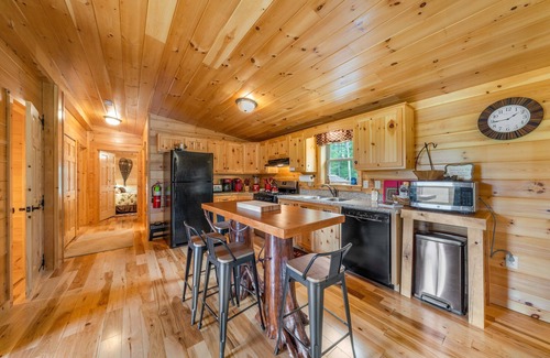 Ray Brook House | Log Haven: private 3 bedroom log cabin, sleeps 6, AC, media room, pet friendly!