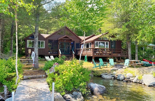 Oquossoc House | Loon Camps at Waters Edge - Two cute cottages are connected by a screened porch