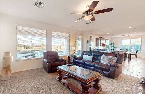 Seville House | Luxe snowbird-friendly haven with heated pool, gas fireplace, balcony, & firepit