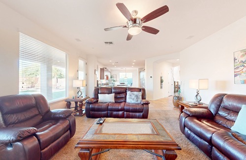 Seville House | Luxe snowbird-friendly haven with heated pool, gas fireplace, balcony, & firepit