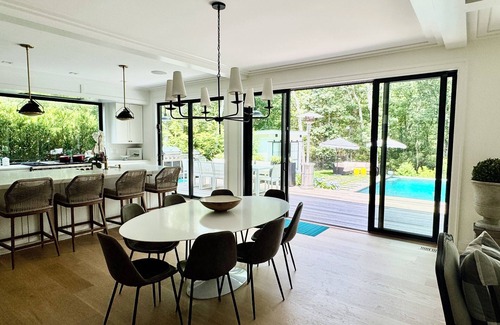 Noyack House | Luxe Summer House Rental w/Heated Saltwater Pool; Walk to Beach and Golf.