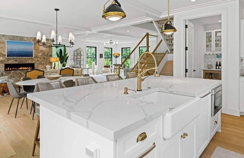 Noyack House | Luxe Summer House Rental w/Heated Saltwater Pool; Walk to Beach and Golf.