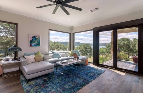 Comanche Trail House | Luxury home with private boat dock, huge yard by the water, Sand Volleyball, Hot Tub, Lake views!
