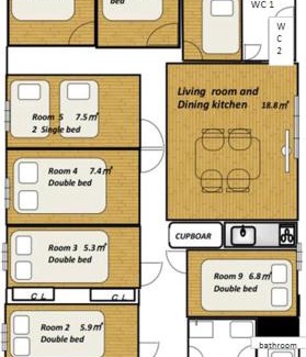 Ota Apartment | M2-3Haneda Lex House 9BDR Max22 people 2WC 2Bath 1min from Sta FreeParking 'Private use