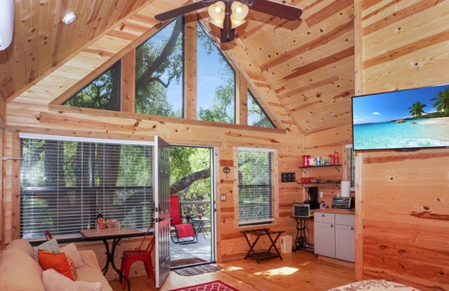 Dripping Springs Cabin | Magazine-Featured Pet-Friendly Treehouse w/Cozy King Bed & Fire Pit