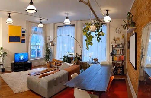 Bay Cloverhill Apartment | Modern Industrial Loft w/office, 1 min walk to subway
