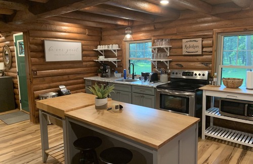 Delavan Lake Cabin | Modern Log Cabin in woods with two gas fireplaces; 20 acres; great location.