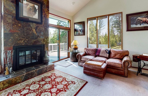 Kalispell House | Mountain- & lake-view retreat with private sauna, media room, deck & large yard