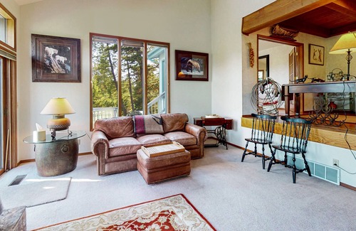 Kalispell House | Mountain- & lake-view retreat with private sauna, media room, deck & large yard