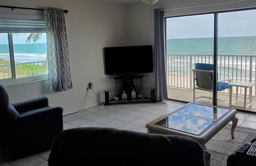 Indialantic Apartment | Oceanfront 2BR 2BA Just Steps to Beach and Pool with Wrap Around Balcony